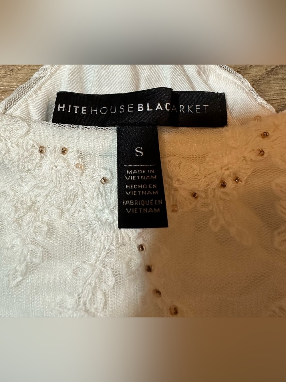 White House Black Market Ecru Lace Beaded Cami – Size Small - Picture 2 of 11